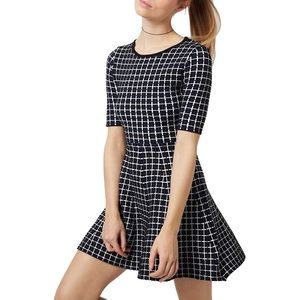 Topshop Grid Jacquard Flippy Skater Dress